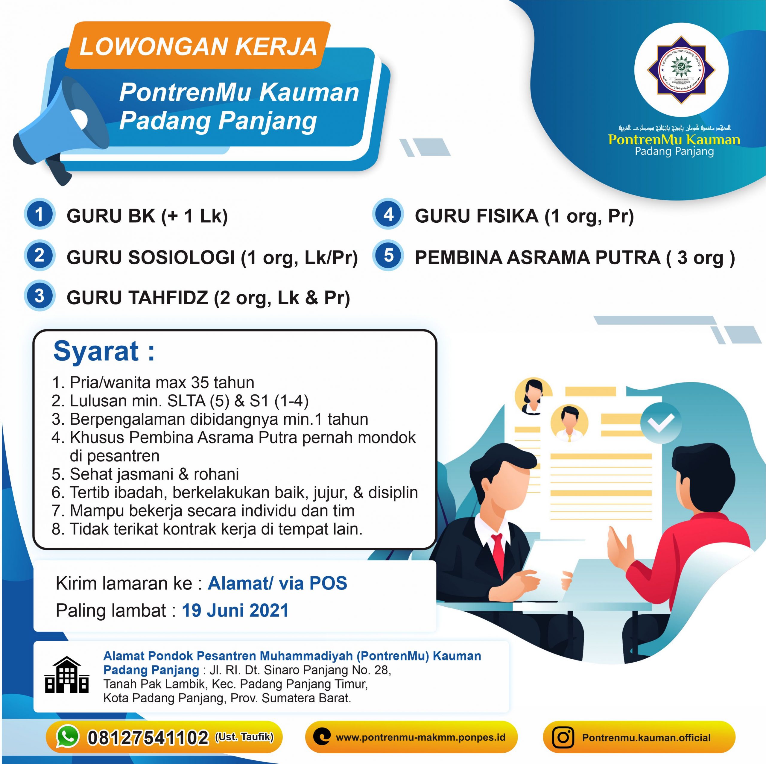 KESEMPATAN BERKARIR DI PontrenMu Kauman Padang Panjang