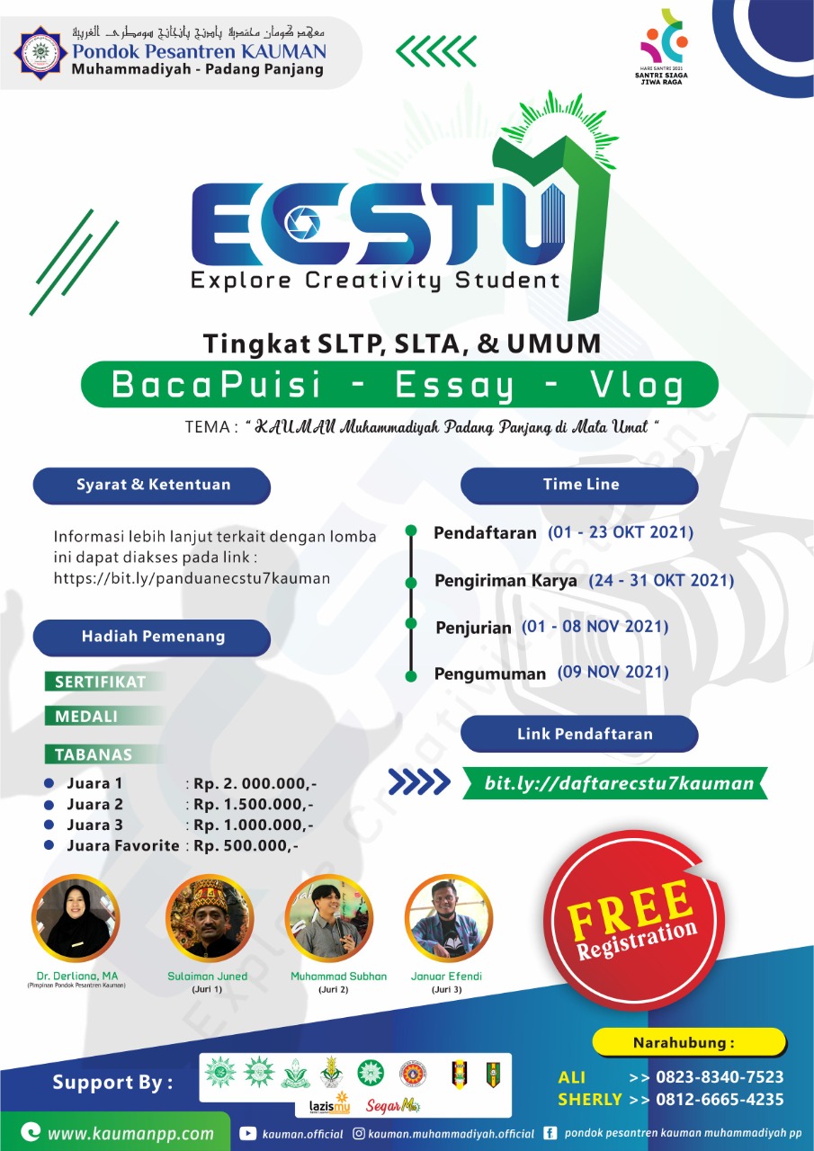 ECSTU 7 – LOMBA BACA PUISI, ESSAY , VLOG NASIONAL DALAM RANGKA MEMPERINGATI HARI SANTRI NASIONAL DAN BULAN BAHASA 2021