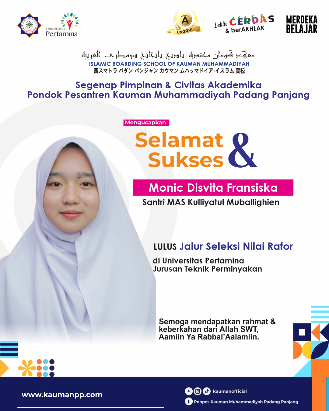 Lulus Di Universitas Pertamina, Monic Desvita : Kauman Telah Memberikan yang Terbaik