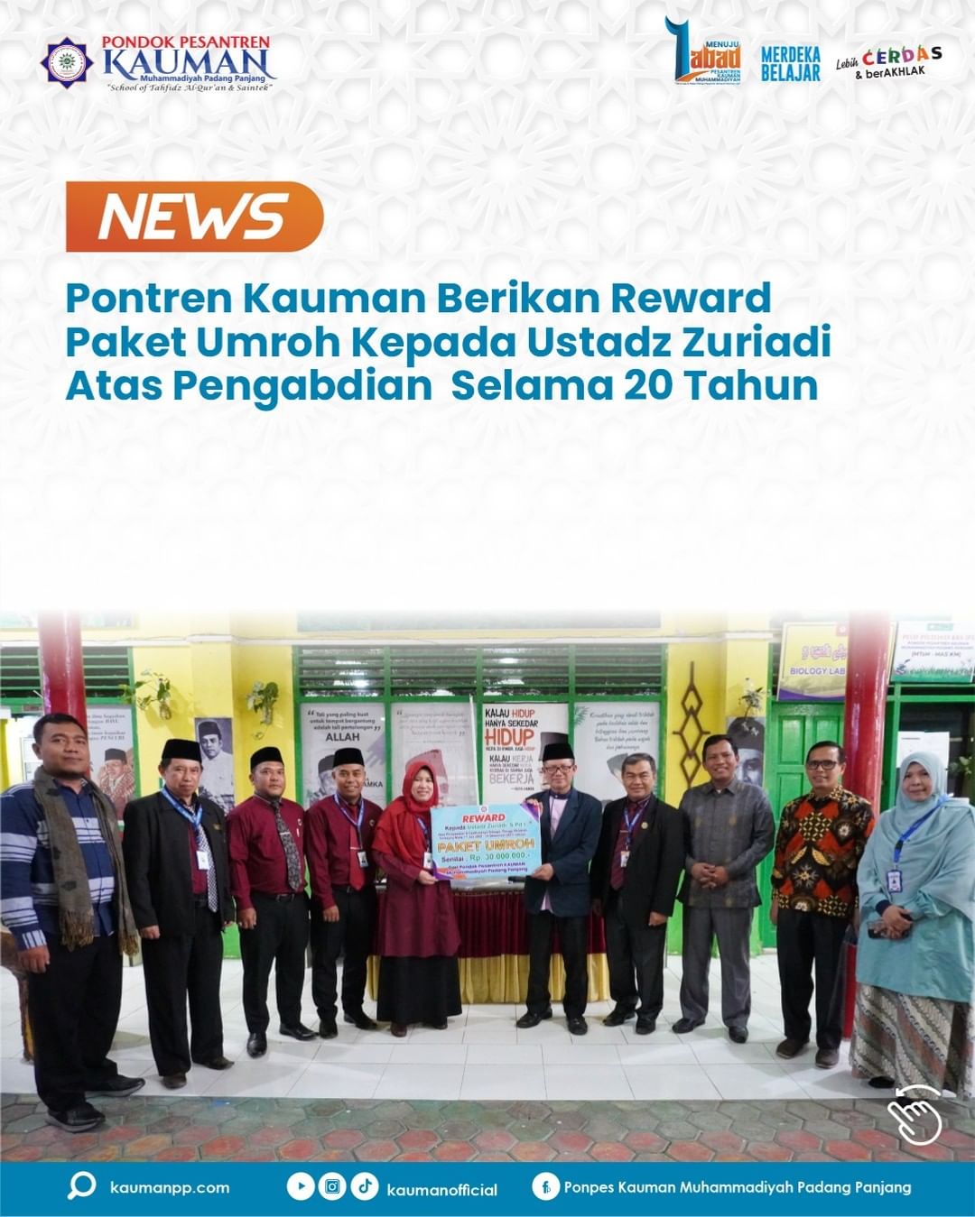Pontren Kauman Berikan Reward Paket Umroh Kepada Ustadz Zuriyadi Atas Pengabdian Mengajar Selama 20 Tahun